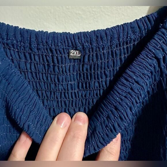 Square Neck Smocked Dress Blue Midi (648) - Picture 4 of 4